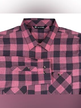 TravisMathew Cloud Flannel Buffalo Plaid Button-Up Shirt Men’s Large Coral/Black